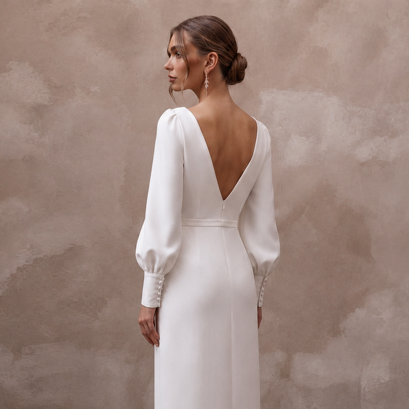 Elegant Crepe Bridal Gown for a Civil Ceremony - Apparel & Accessories > Clothing > Wedding & Bridal Party Dresses > Wedding Dresses - Mignonette Bridal
