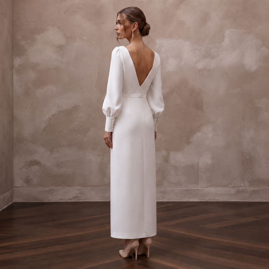 Elegant Crepe Bridal Gown for a Civil Ceremony - Apparel & Accessories > Clothing > Wedding & Bridal Party Dresses > Wedding Dresses - Mignonette Bridal