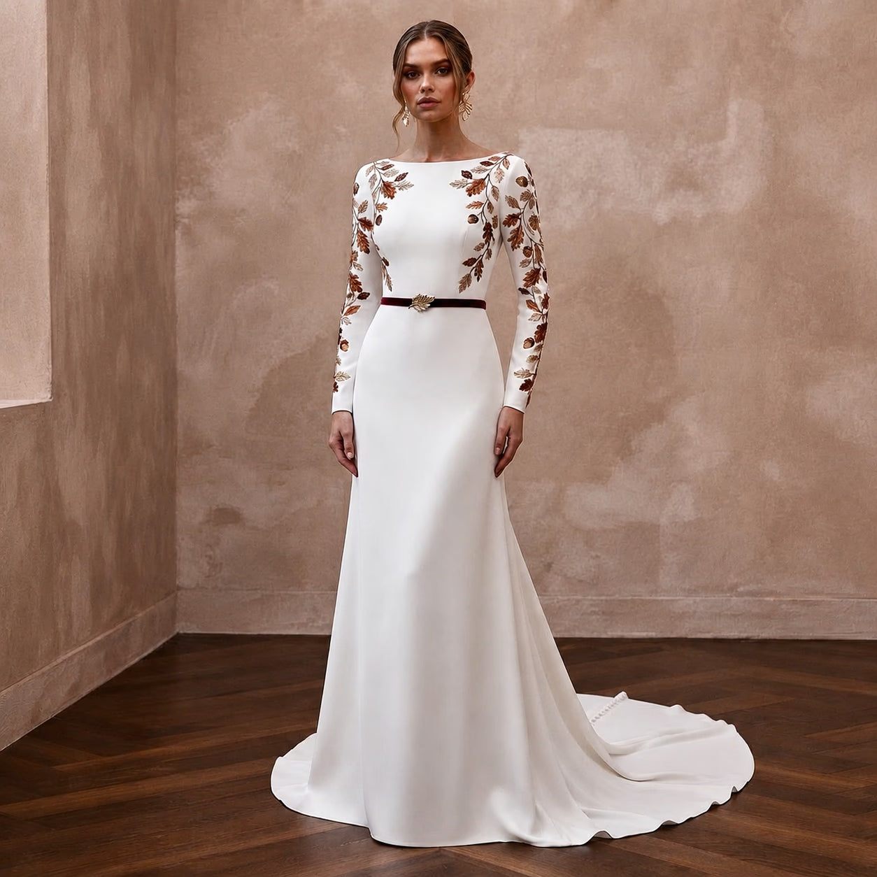 Elegant Crepe Bridal Gown for an Autumn Wedding