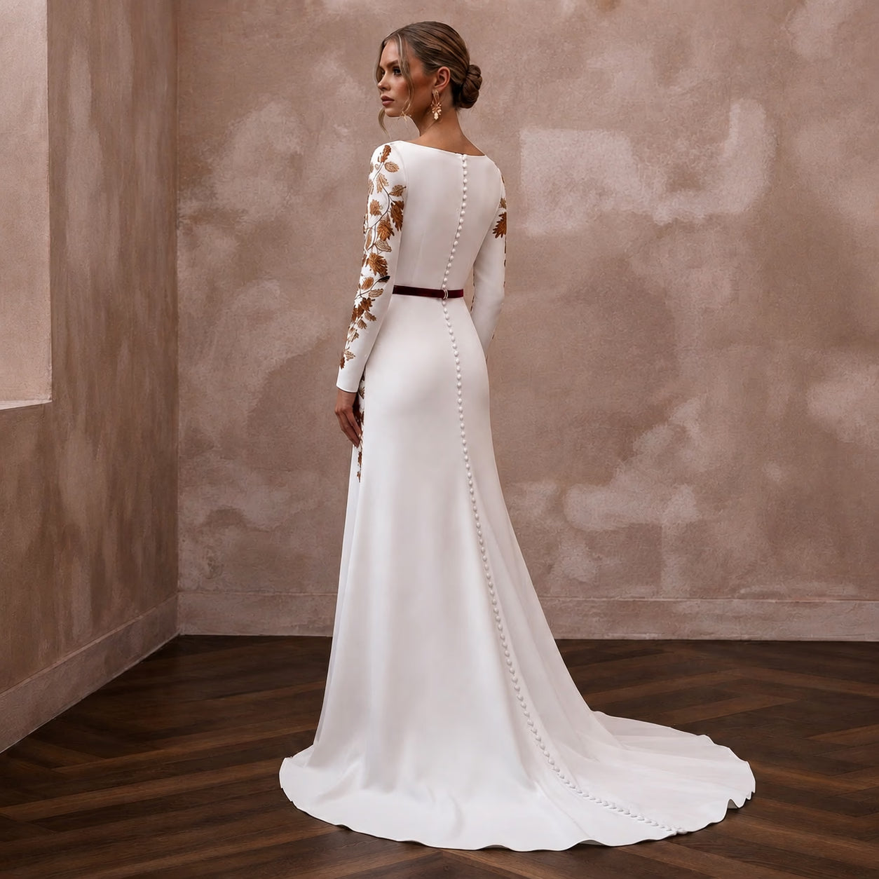 Elegant Crepe Bridal Gown for an Autumn Wedding