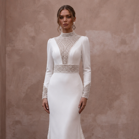 Elegant Crepe Mermaid Wedding Dress with Long Sleeves