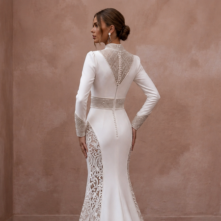 Elegant Crepe Mermaid Wedding Dress with Long Sleeves