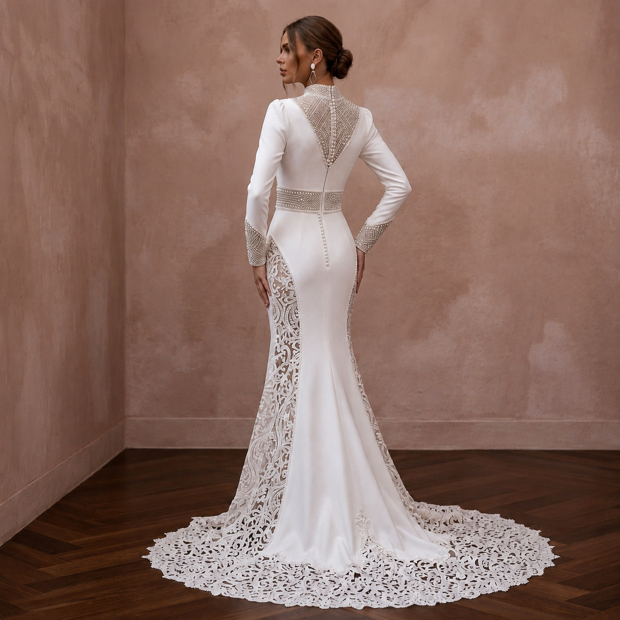 Elegant Crepe Mermaid Wedding Dress with Long Sleeves