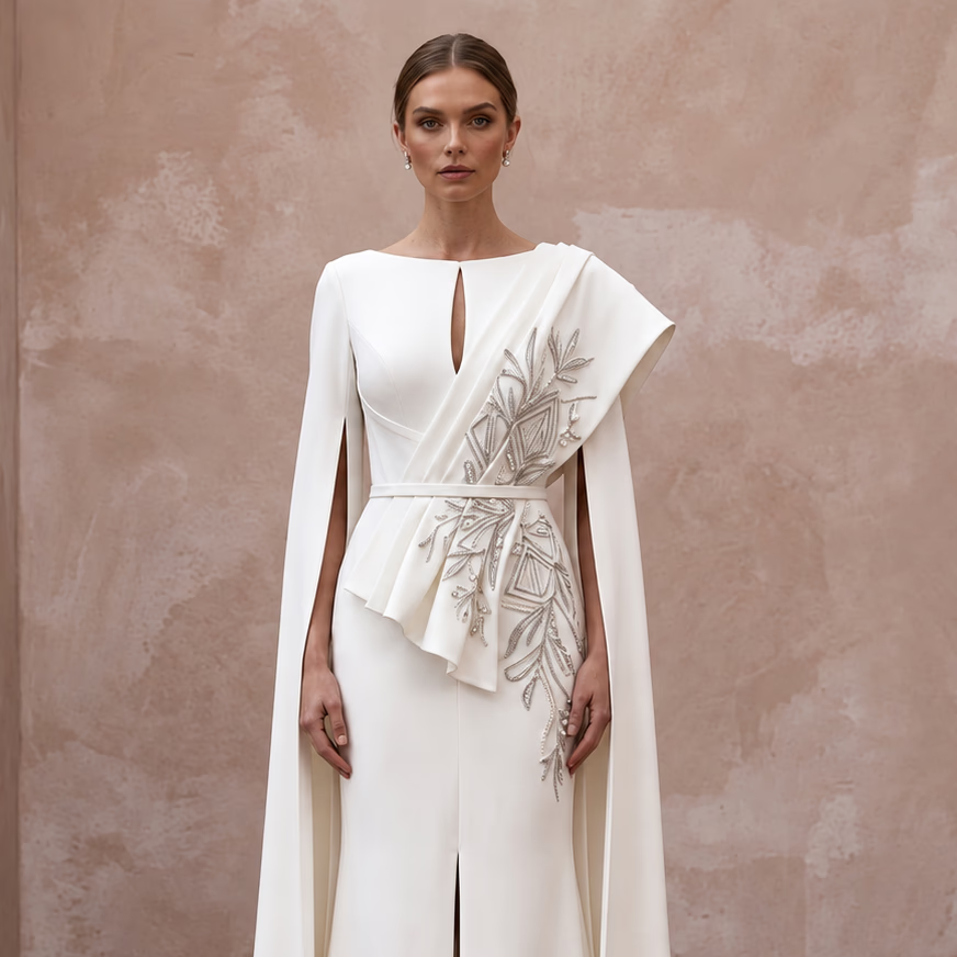 Elegant Crepe Wedding Gown for a Second Ceremony