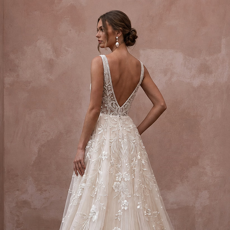 Elegant Embroidered Tulle Wedding Dress with A-Line Silhouette