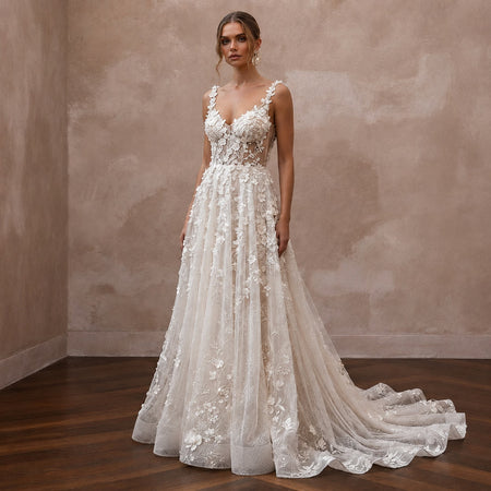 Elegant Floral Wedding Dress for a Winery Garden Ceremony