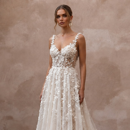 Elegant Floral Wedding Dress for a Winery Garden Ceremony
