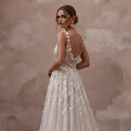 Elegant Floral Wedding Dress for a Winery Garden Ceremony