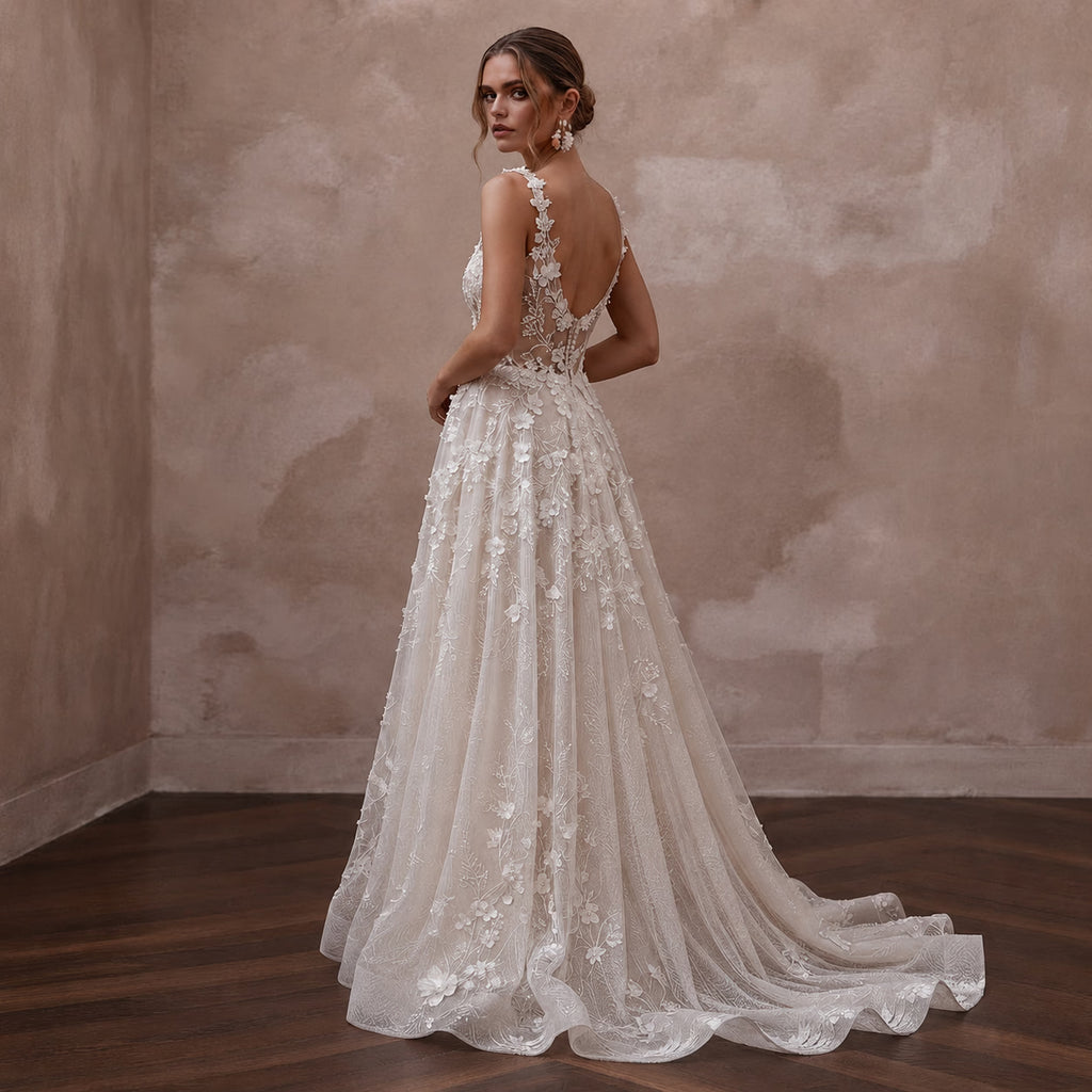 Elegant Floral Wedding Dress for a Winery Garden Ceremony
