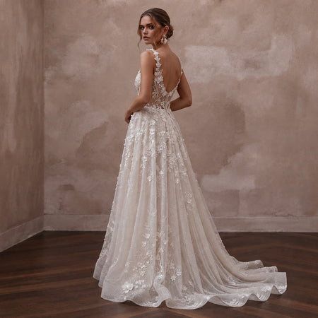 Elegant Floral Wedding Dress for a Winery Garden Ceremony