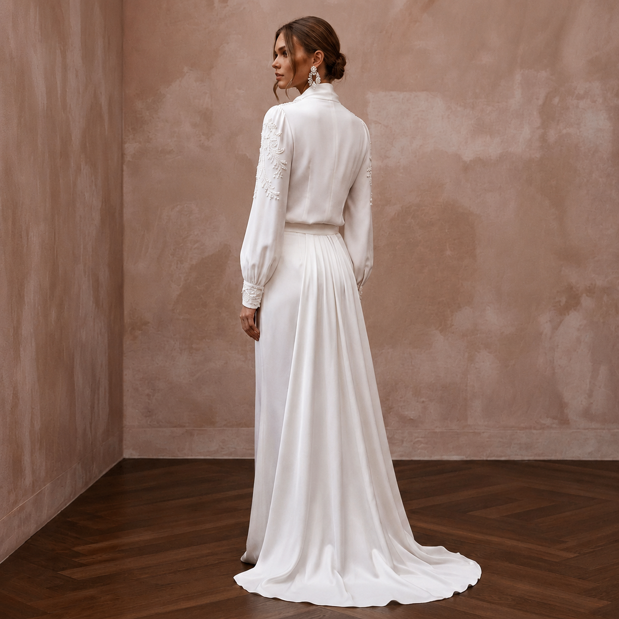 Elegant Ivory Crepe de Chine Blouse & Satin Trouser Set Secondary image