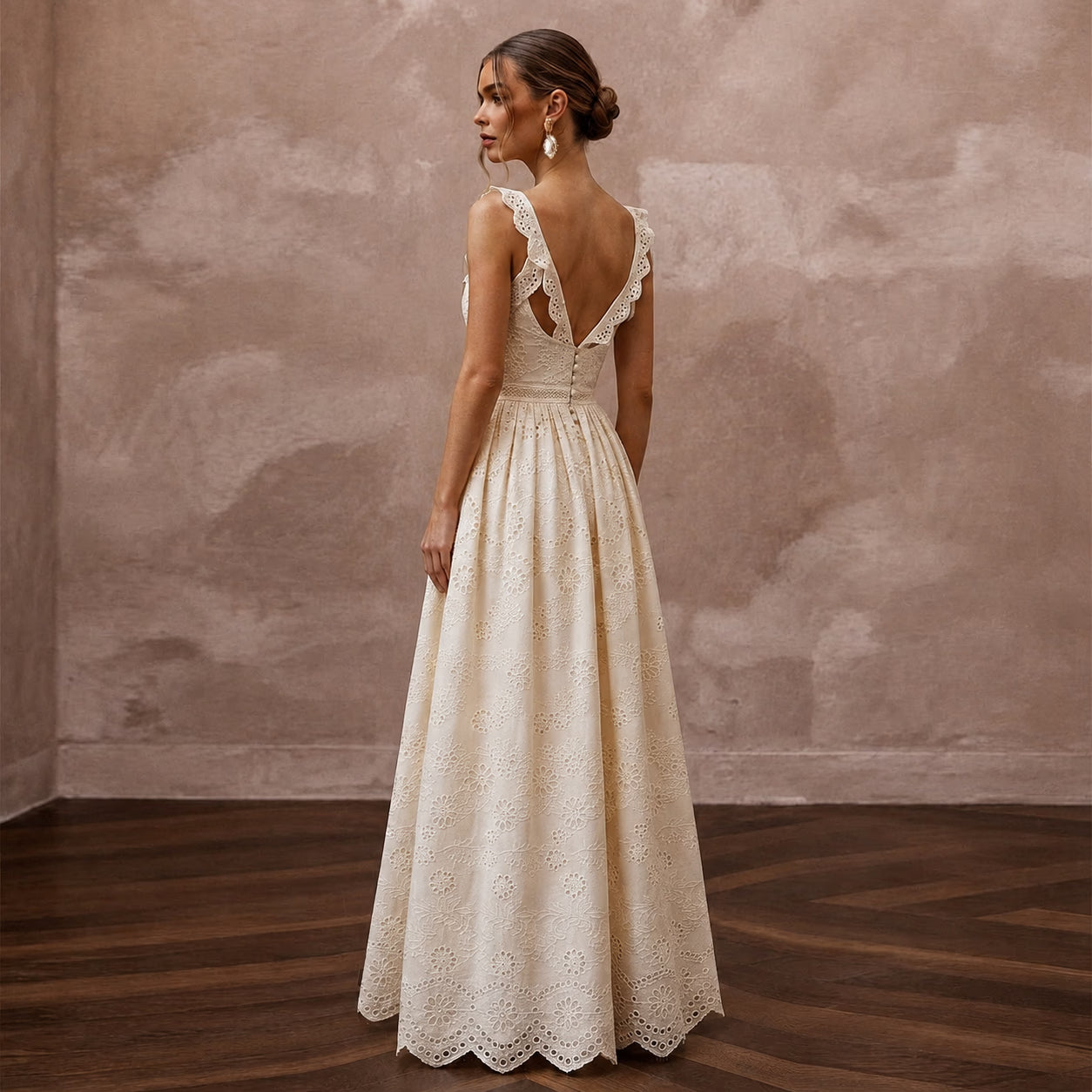 Elegant Ivory Eyelet Cotton Maxi for Destination Rehearsal Secondary image