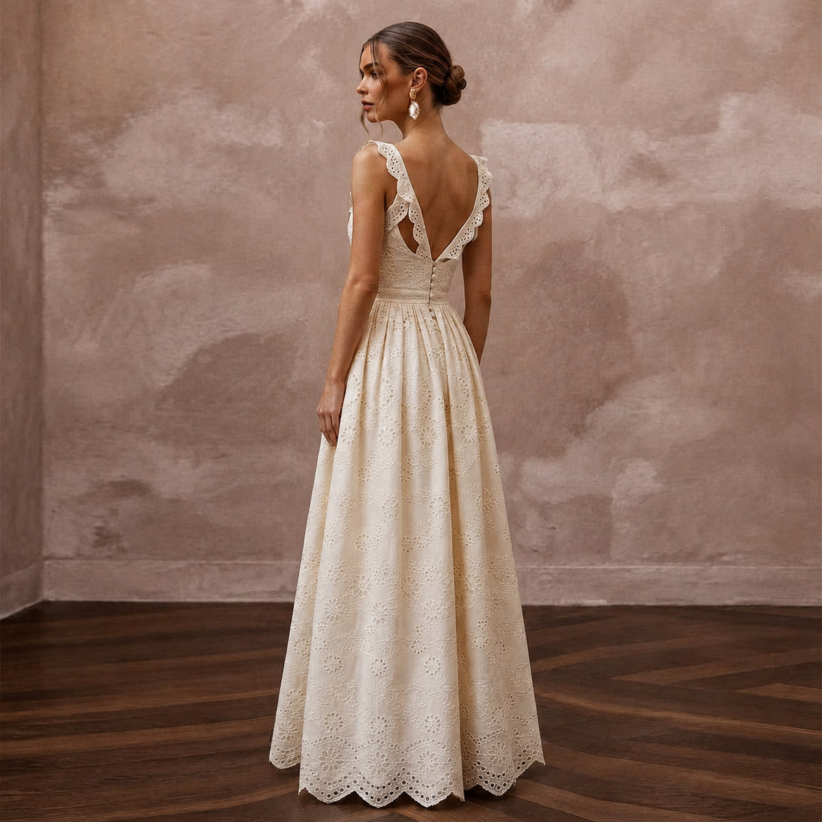 Elegant Ivory Eyelet Cotton Maxi for Destination Rehearsal - Apparel & Accessories > Clothing > Wedding & Bridal Party Dresses > Wedding Dresses - Mignonette Bridal