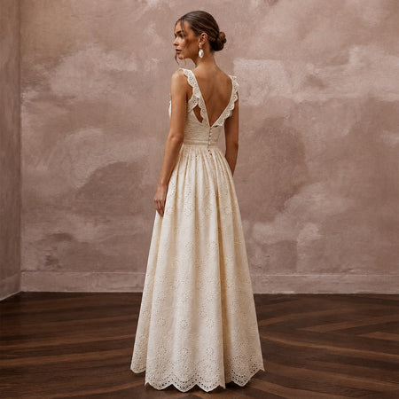 Elegant Ivory Eyelet Cotton Maxi for Destination Rehearsal - Apparel & Accessories > Clothing > Wedding & Bridal Party Dresses > Wedding Dresses - Mignonette Bridal