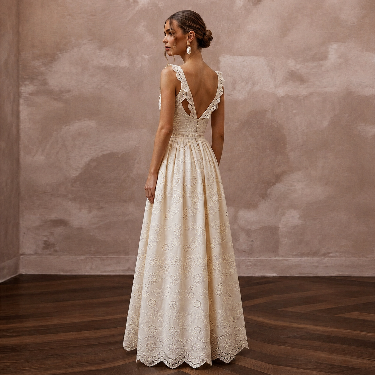 Elegant Ivory Eyelet Cotton Maxi for Destination Rehearsal