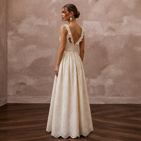 Elegant Ivory Eyelet Cotton Maxi for Destination Rehearsal