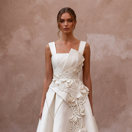 Elegant Ivory Mikado A - Line Short Dress for Post - Wedding Brunch - Apparel & Accessories > Clothing > Wedding & Bridal Party Dresses > Wedding Dresses - Mignonette Bridal