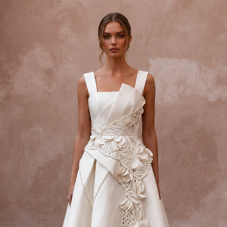 Elegant Ivory Mikado A-Line Short Dress for Post-Wedding Brunch