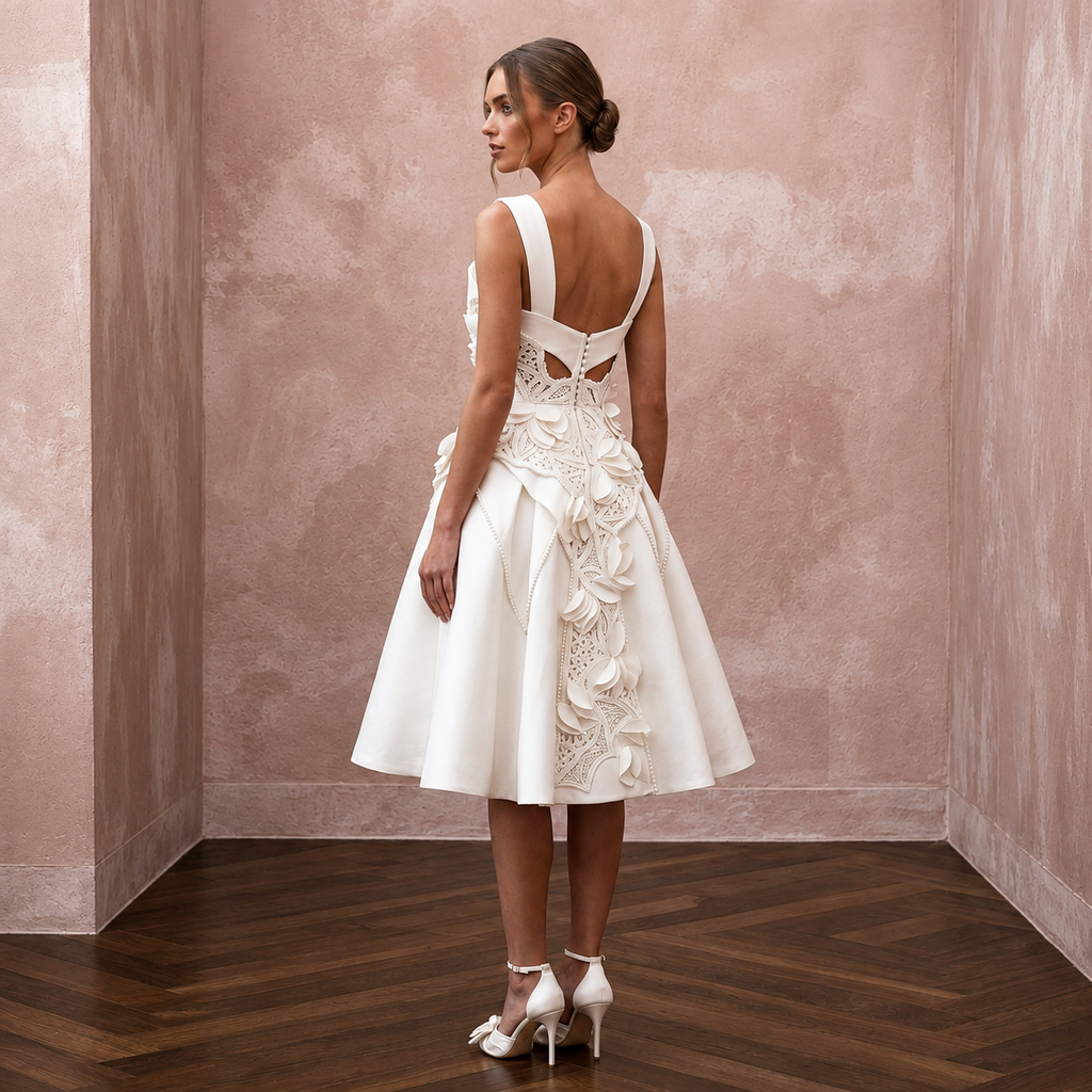 Elegant Ivory Mikado A-Line Short Dress for Post-Wedding Brunch