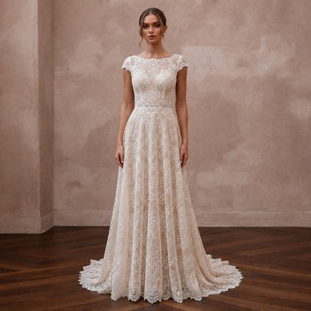 Elegant Lace A-Line Wedding Dress for a Civil Wedding