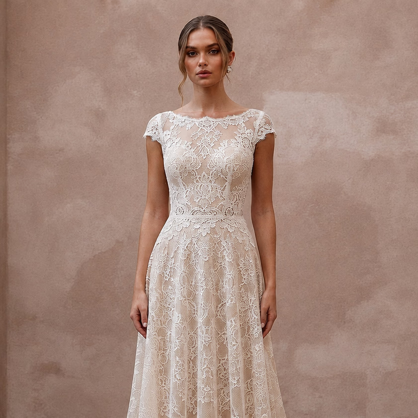 Elegant Lace A-Line Wedding Dress for a Civil Wedding