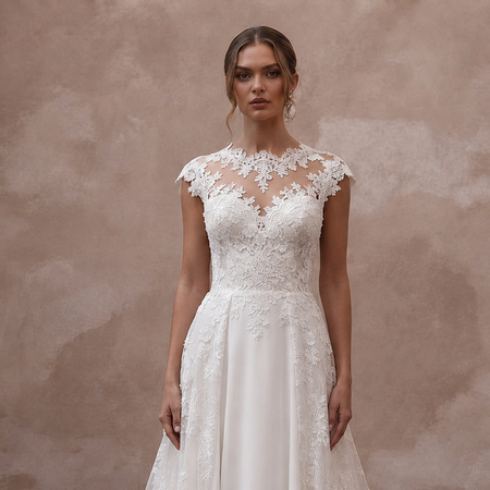 Elegant Lace A-Line Wedding Dress with Detachable Train