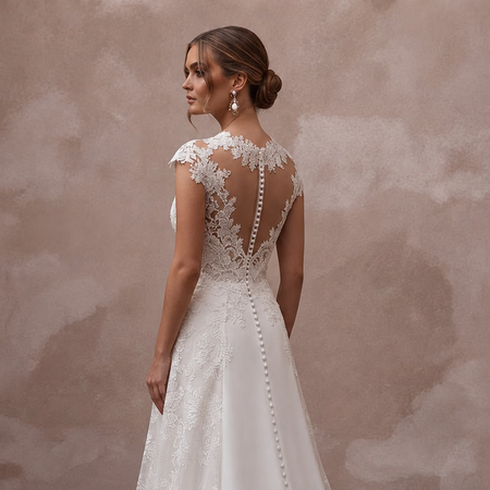 Elegant Lace A - Line Wedding Dress with Detachable Train - Apparel & Accessories > Clothing > Wedding & Bridal Party Dresses > Wedding Dresses - Mignonette Bridal