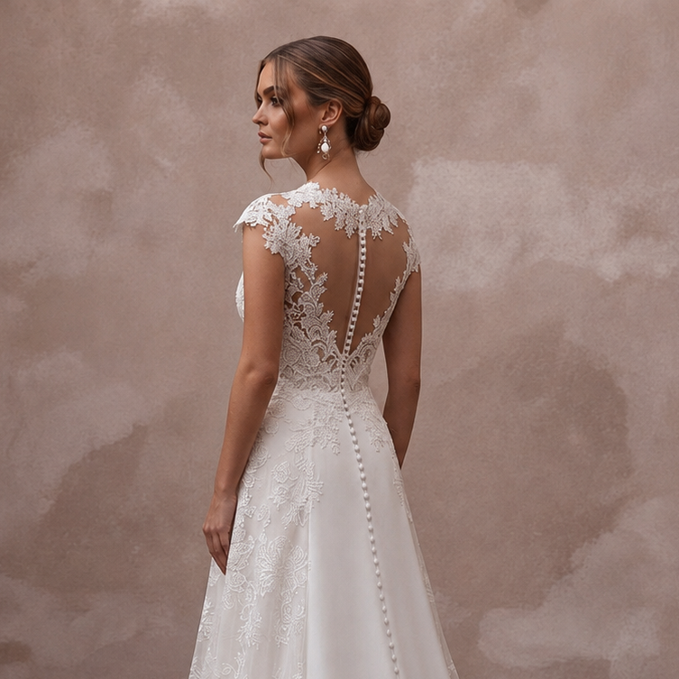 Elegant Lace A-Line Wedding Dress with Detachable Train