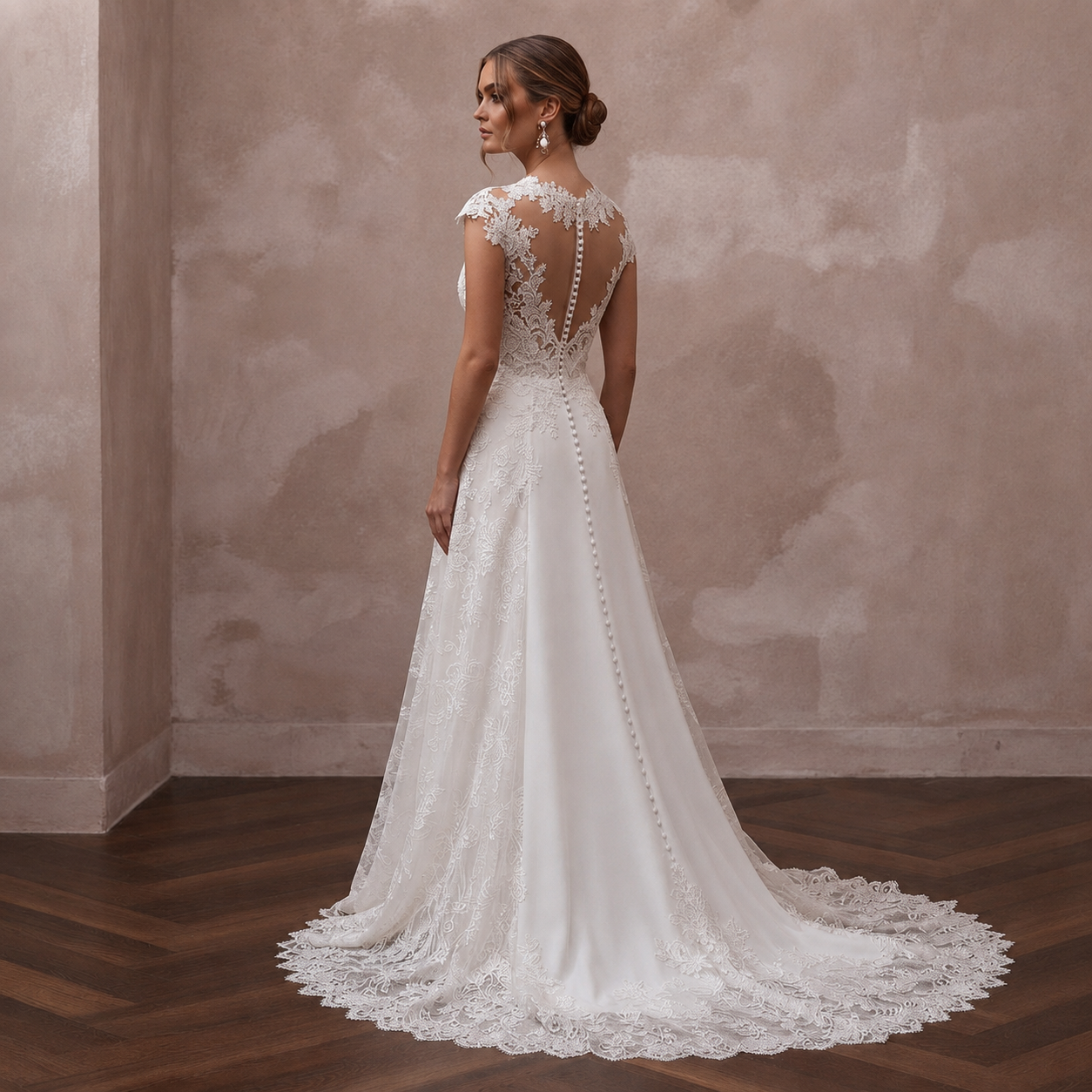 Elegant Lace A-Line Wedding Dress with Detachable Train