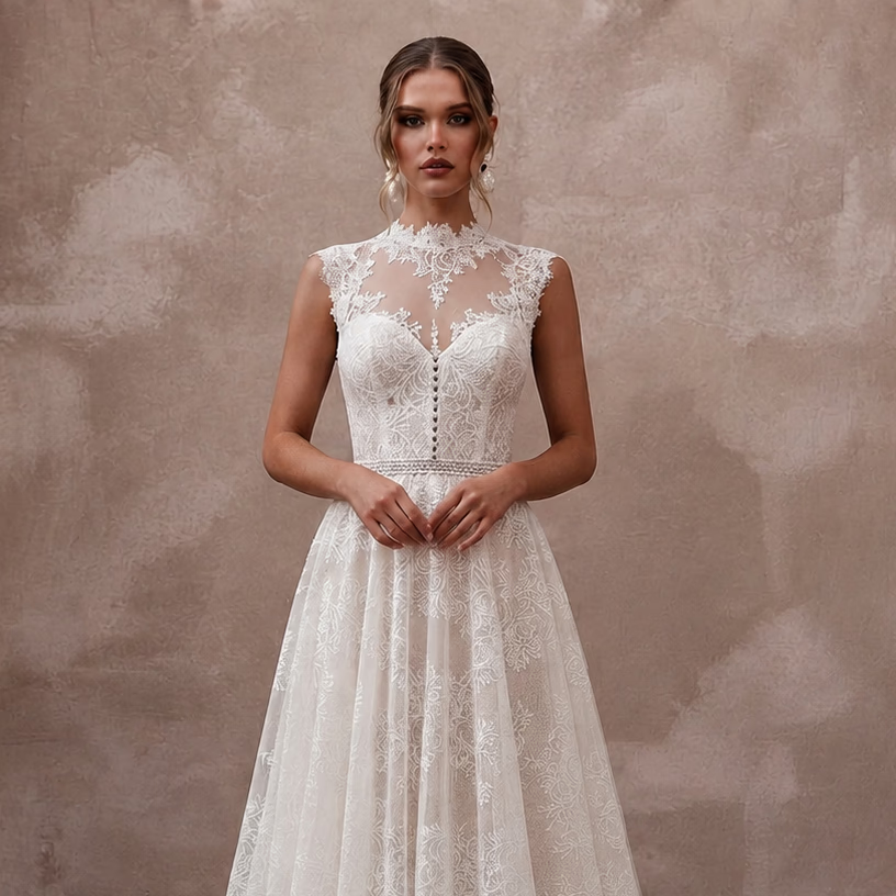 Elegant Lace Backless Wedding Dress with A-Line Silhouette