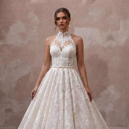 Elegant Lace Ball Gown Wedding Dress for a Church Wedding - Apparel & Accessories > Clothing > Wedding & Bridal Party Dresses > Wedding Dresses - Mignonette Bridal