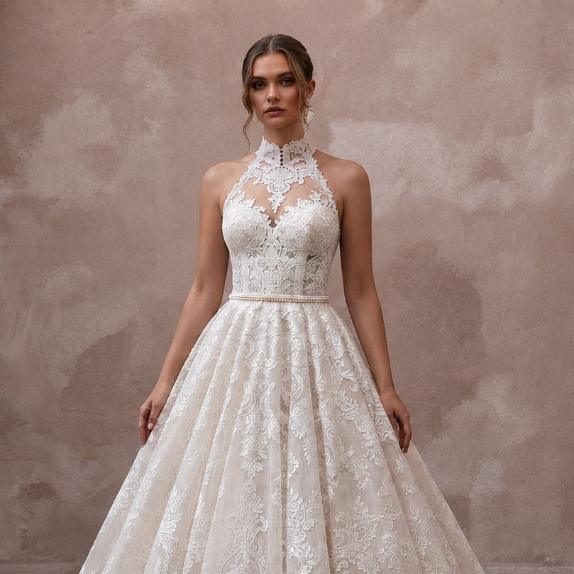 Elegant Lace Ball Gown Wedding Dress for a Church Wedding