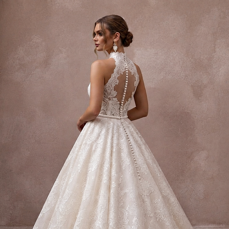 Elegant Lace Ball Gown Wedding Dress for a Church Wedding