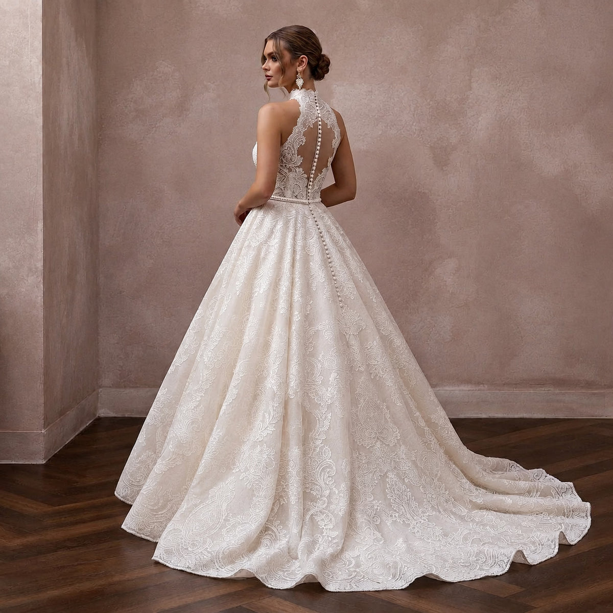 Elegant Lace Ball Gown Wedding Dress for a Church Wedding - Apparel & Accessories > Clothing > Wedding & Bridal Party Dresses > Wedding Dresses - Mignonette Bridal