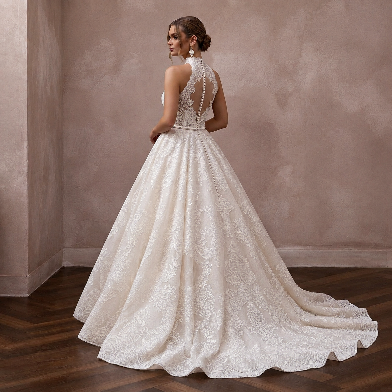 Elegant Lace Ball Gown Wedding Dress for a Church Wedding