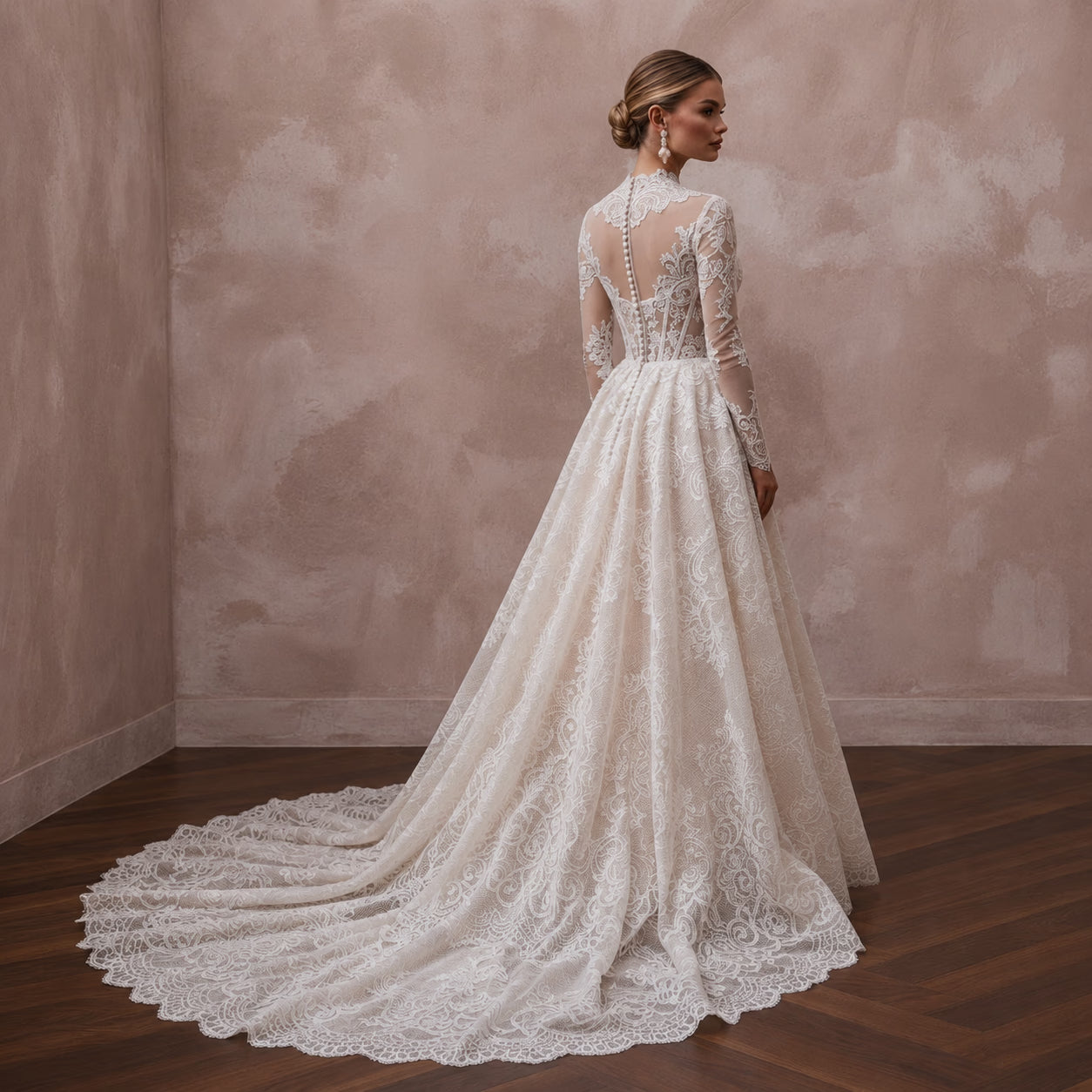 Elegant Lace Bridal Dress with Chapel Train for a Church Wedding Secondary image