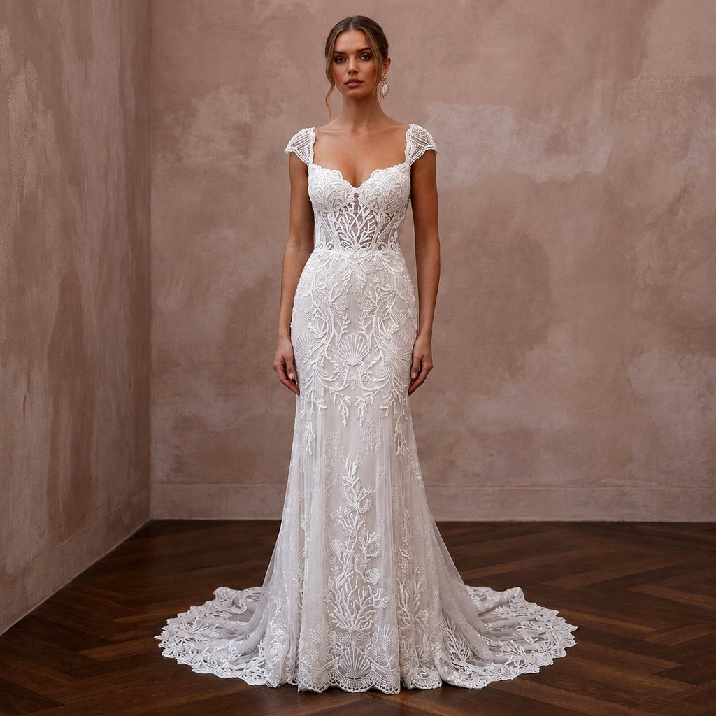 Elegant Lace Bridal Gown for a Coastal Destination Wedding