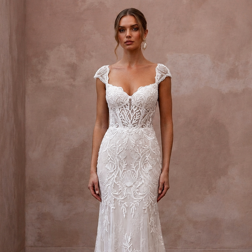 Elegant Lace Bridal Gown for a Coastal Destination Wedding