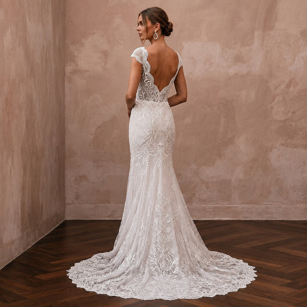 Elegant Lace Bridal Gown for a Coastal Destination Wedding - Apparel & Accessories > Clothing > Wedding & Bridal Party Dresses > Wedding Dresses - Mignonette Bridal