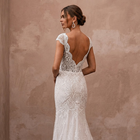 Elegant Lace Bridal Gown for a Coastal Destination Wedding - Apparel & Accessories > Clothing > Wedding & Bridal Party Dresses > Wedding Dresses - Mignonette Bridal