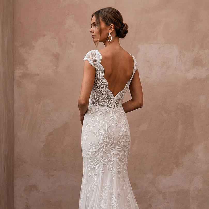 Elegant Lace Bridal Gown for a Coastal Destination Wedding