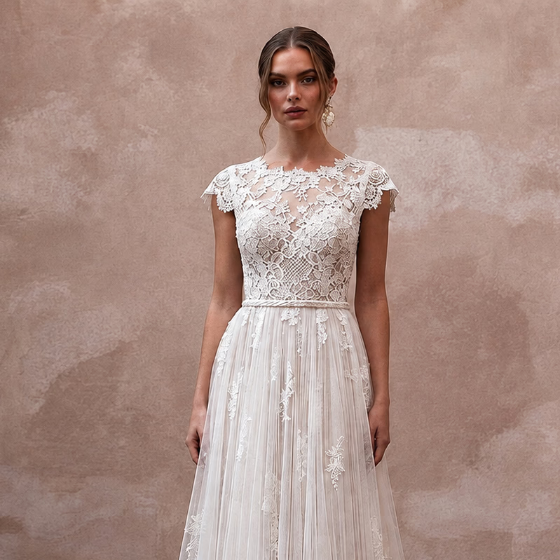 Elegant Lace Bridal Gown for an Intimate Garden Ceremony - Apparel & Accessories > Clothing > Wedding & Bridal Party Dresses > Wedding Dresses - Mignonette Bridal