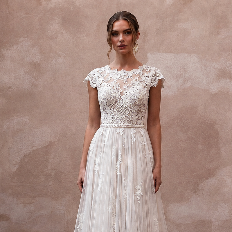 Elegant Lace Bridal Gown for an Intimate Garden Ceremony