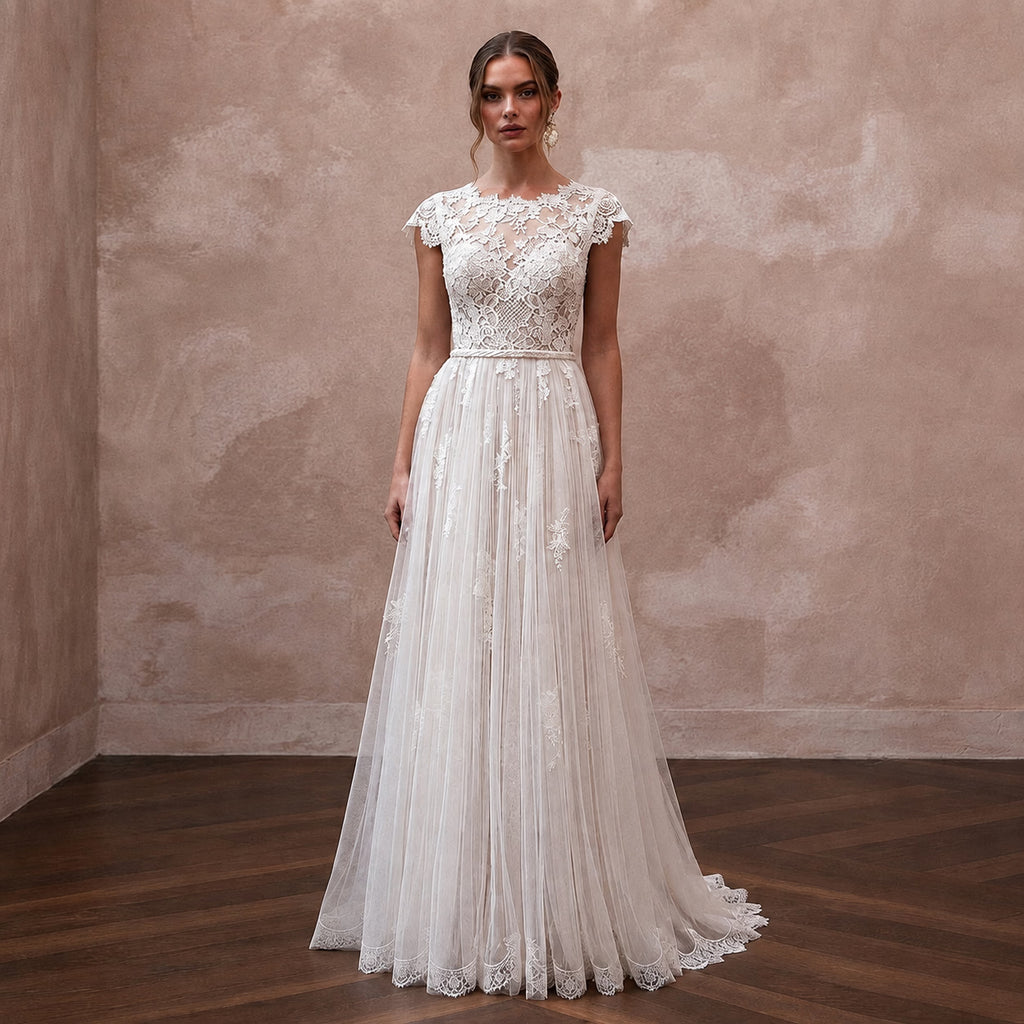 Elegant Lace Bridal Gown for an Intimate Garden Ceremony - Apparel & Accessories > Clothing > Wedding & Bridal Party Dresses > Wedding Dresses - Mignonette Bridal