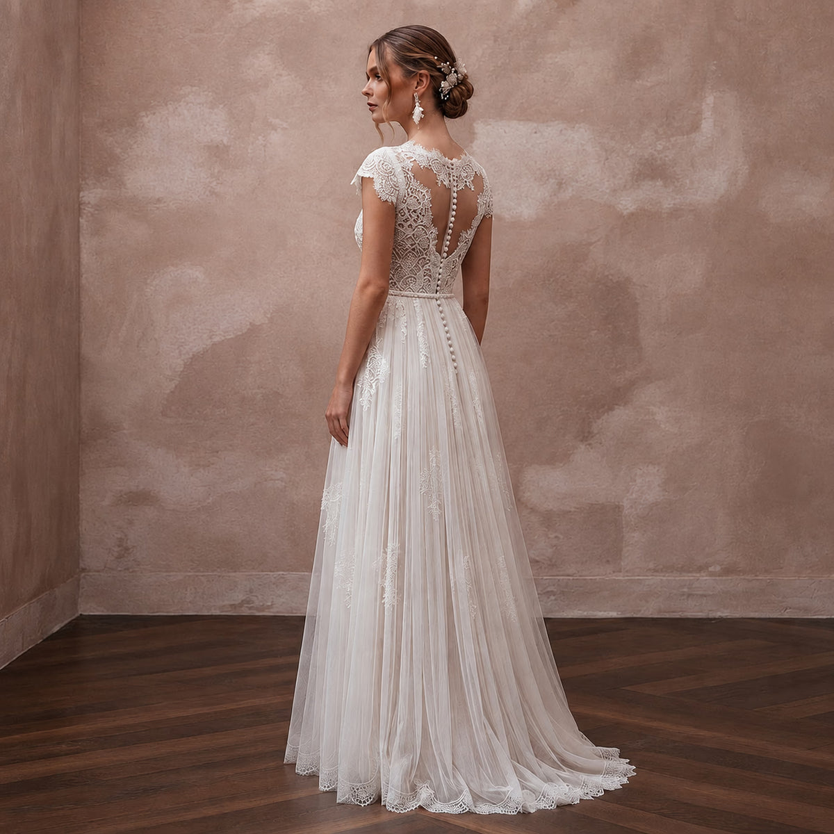 Elegant Lace Bridal Gown for an Intimate Garden Ceremony - Apparel & Accessories > Clothing > Wedding & Bridal Party Dresses > Wedding Dresses - Mignonette Bridal