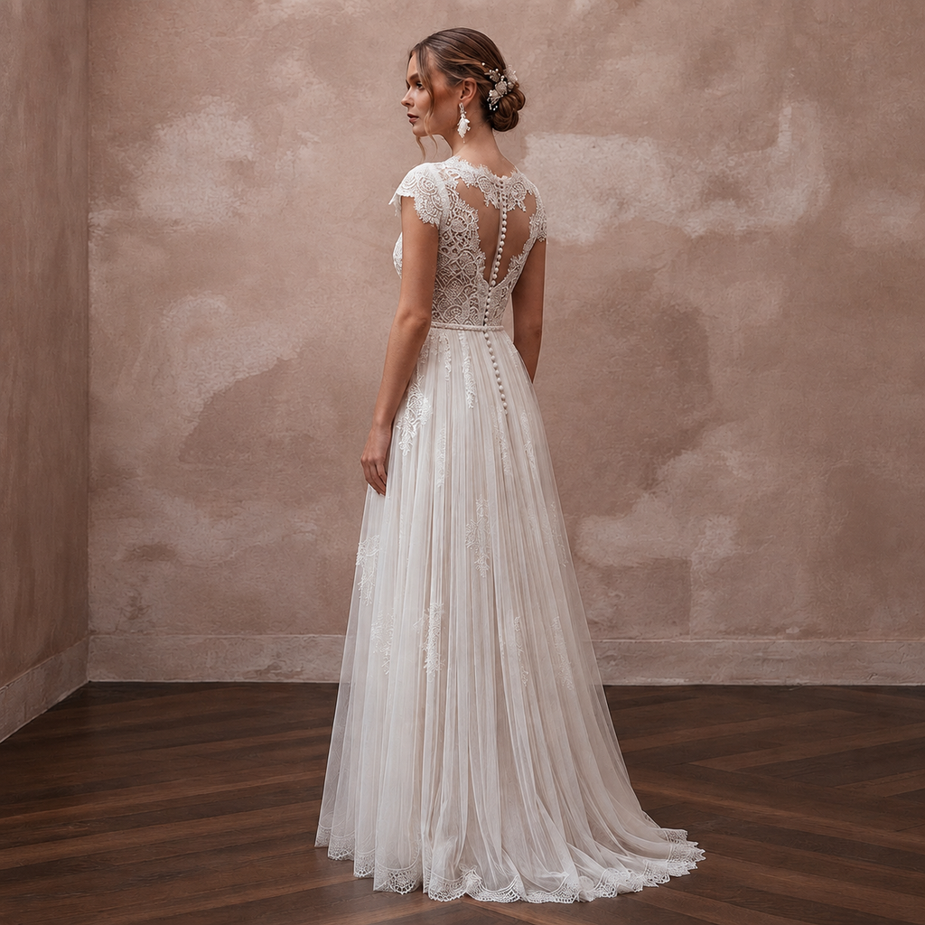 Elegant Lace Bridal Gown for an Intimate Garden Ceremony