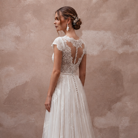 Elegant Lace Bridal Gown for an Intimate Garden Ceremony