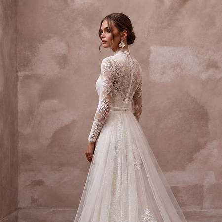 Elegant Lace Bridal Gown with Detachable Train