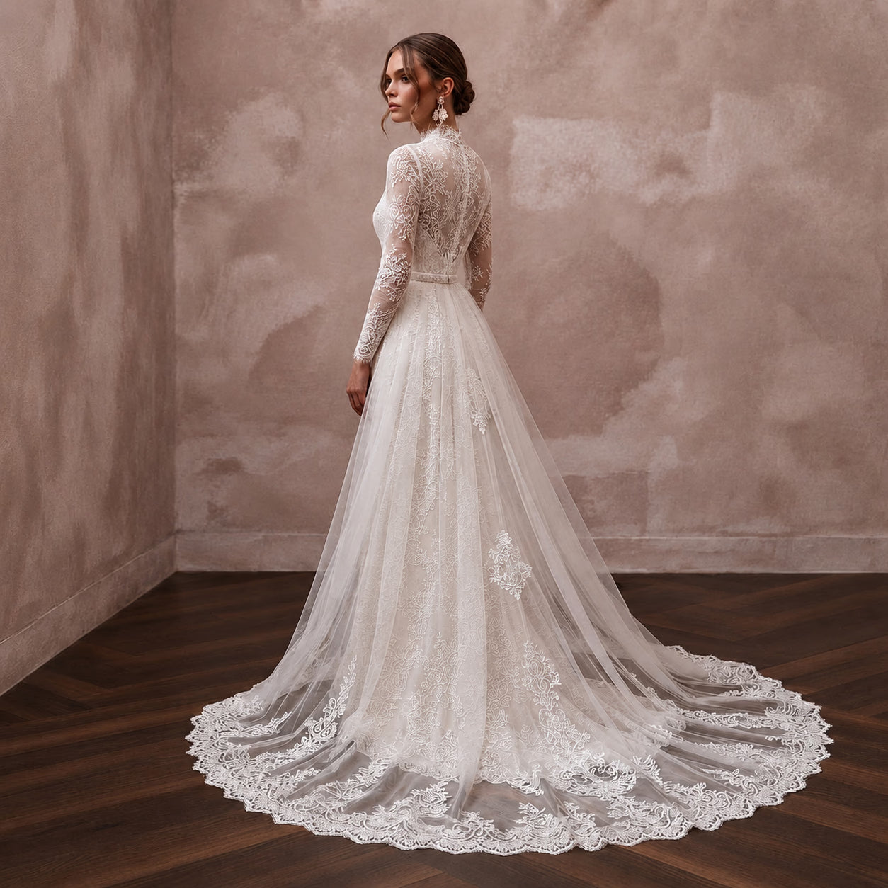 Elegant Lace Bridal Gown with Detachable Train