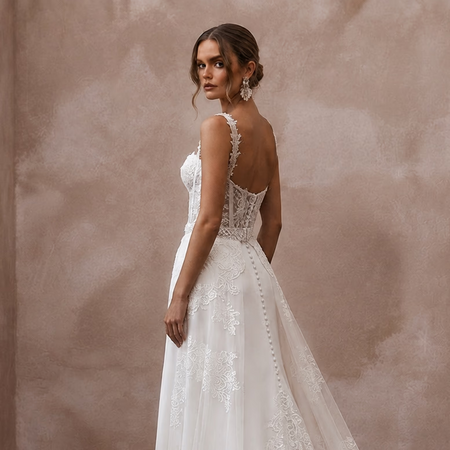 Elegant Lace Corset Wedding Dress with Detachable Train